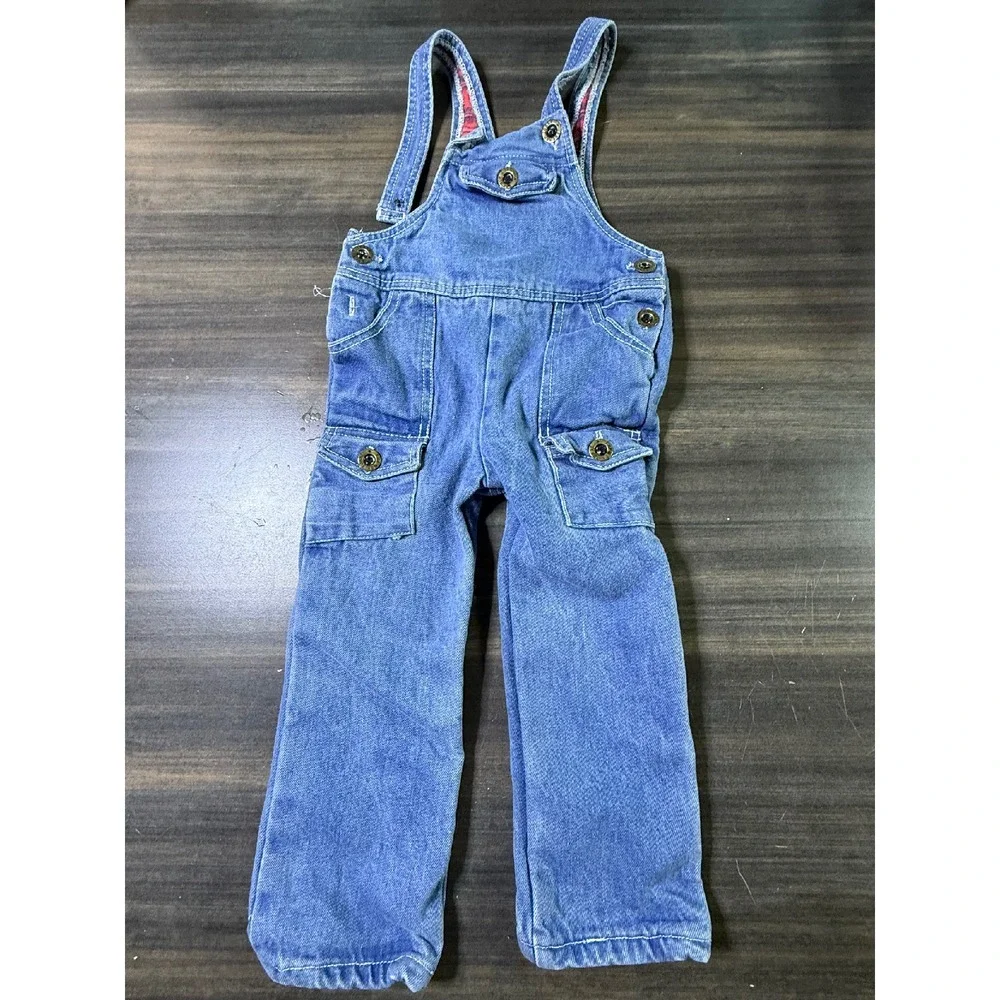 Vintage French Toast Denim Overalls Plaid‎ Lined Adjustable Straps Size 4T